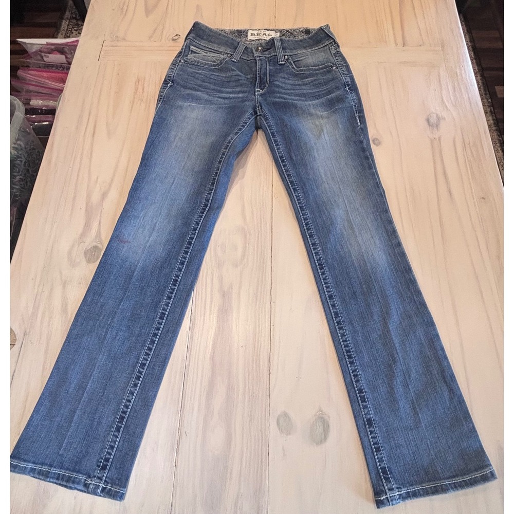 Ariat REAL Denim Mid Rise Straight Jeans Womens 28s Blue Med Wash Rodeo‎ Cowgirl